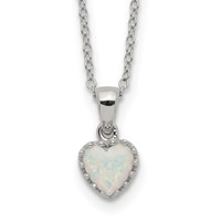 Sterling Silver Rhodium-plated Polish Heart Created Opal Necklace view 1
