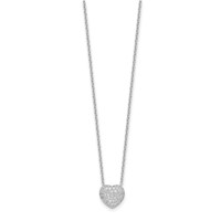 Sterling Silver Rhodium-plated Pave CZ Heart Necklace with 1.5 Inch Extension, 14" view 2