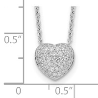 Sterling Silver Rhodium-plated Pave CZ Heart Necklace with 1.5 Inch Extension, 14" view 3