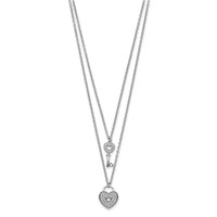 Sterling Silver Rhodium-plated CZ Heart Lock Key Double Strand Necklace with 2 Inch Extension, 16" view 2