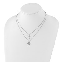Sterling Silver Rhodium-plated CZ Heart Lock Key Double Strand Necklace with 2 Inch Extension, 16" view 4