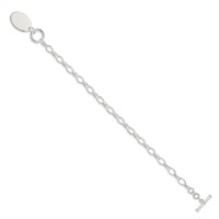 Sterling Silver Rhodium-plated Engravable 21x 14mm Oval Disc Cable Link Toggle Bracelet, 7" view 2