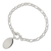 Sterling Silver Rhodium-plated Engravable 21x 14mm Oval Disc Cable Link Toggle Bracelet, 7" view 3