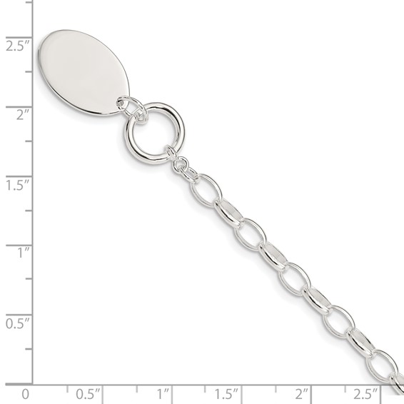 Sterling Silver Rhodium-plated Fancy Oval Disc Bracelet