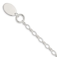 Sterling Silver Rhodium-plated Engravable 21x 14mm Oval Disc Cable Link Toggle Bracelet, 7" view 1
