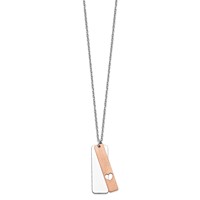 Sterling Silver Rhodium-plated Dogtag Necklace with Rose-tone Cut-out Heart with 1.25 Inch Extension, 17" view 2