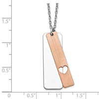 Sterling Silver Rhodium-plated Dogtag Necklace with Rose-tone Cut-out Heart with 1.25 Inch Extension, 17" view 3