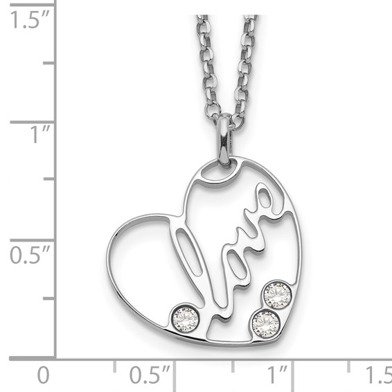 Sterling Silver CZ  LOVE Heart Necklace