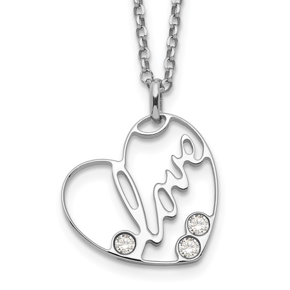 Sterling Silver CZ  LOVE Heart Necklace