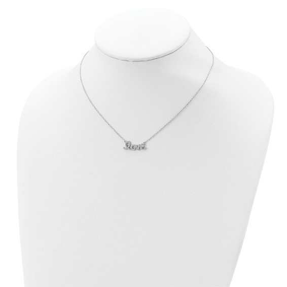 Sterling Silver Rhodium-plated CZ LOVE w/1in ext Necklace