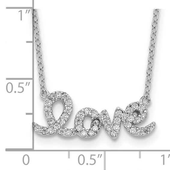Sterling Silver Rhodium-plated CZ LOVE w/1in ext Necklace
