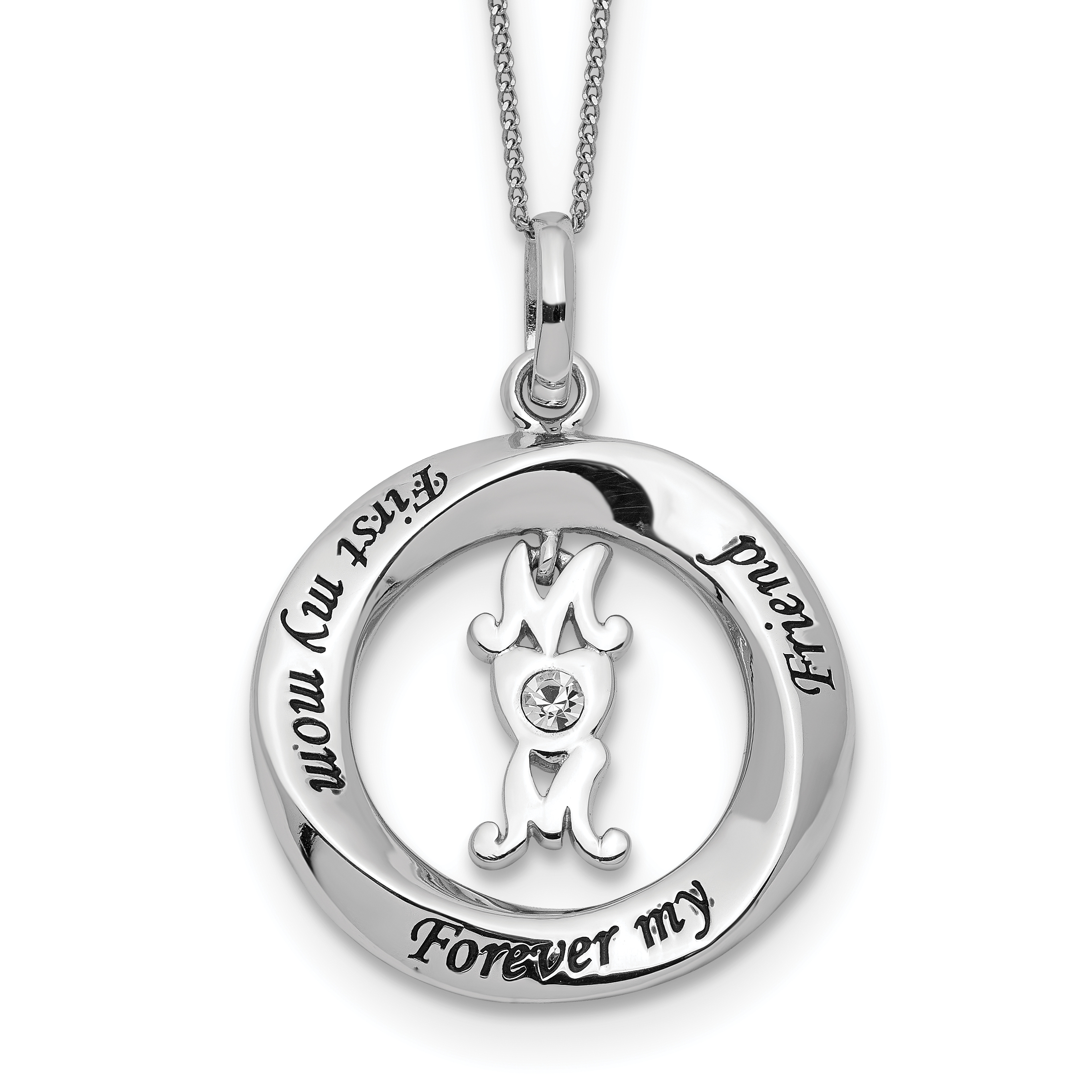 Sterling Silver CZ FIRST MY MOM, FOREVER MY FRIEND Necklace (QG5168-18)