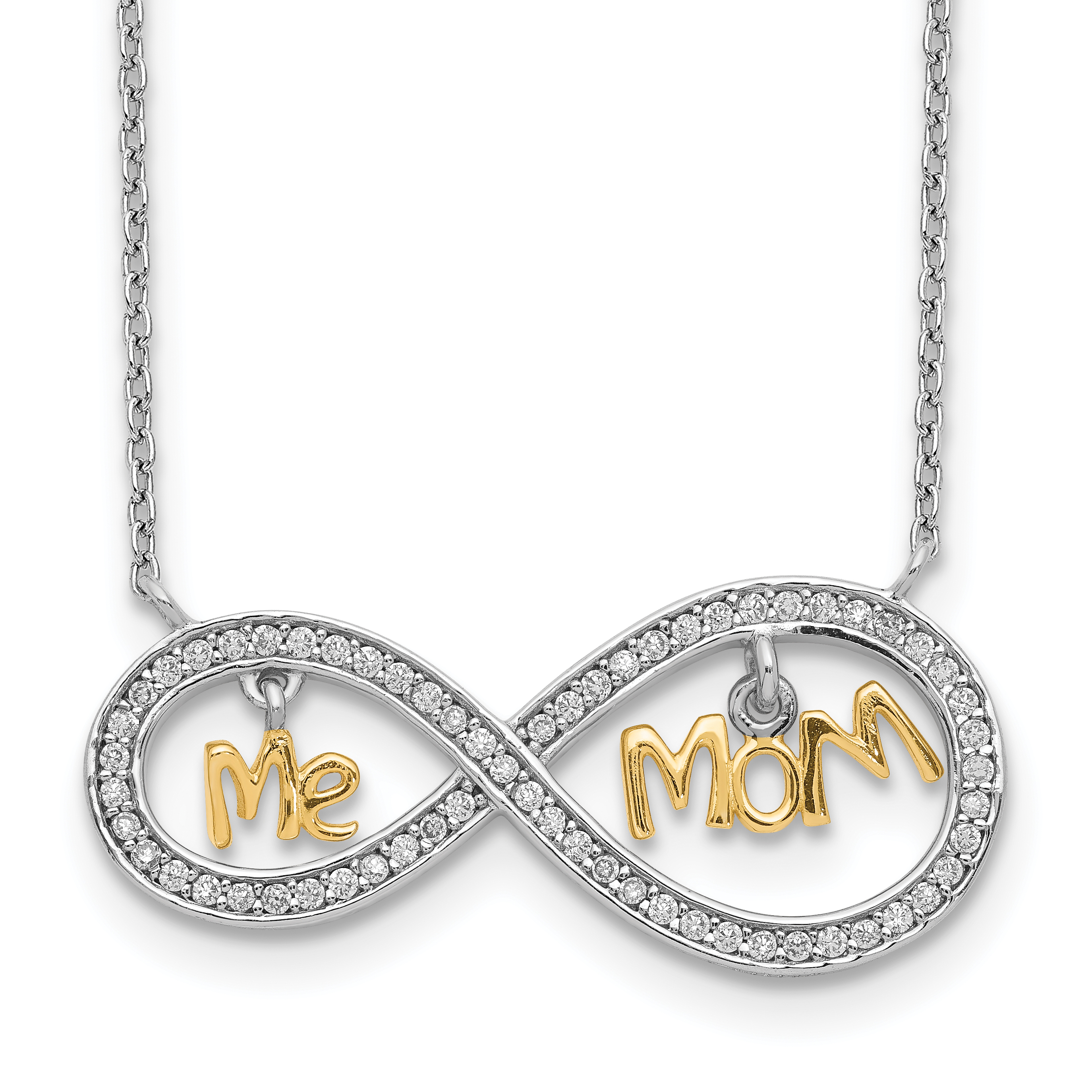Sterling Silver Gold-plated MOM and ME CZ Infinity Necklace (QG5169-18)