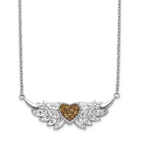 Sterling Silver Enameled Crystal Heart Necklace with Wings view 1
