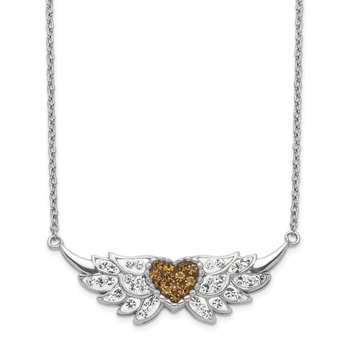Sterling Silver Enameled Crystal Heart Necklace with Wings