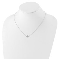 Sterling Silver Polished CZ Sideways Cross Necklace, 18" view 4