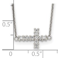 Sterling Silver Polished CZ Sideways Cross Necklace, 18" view 3