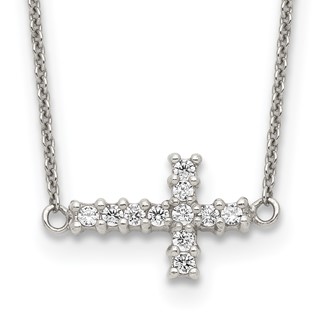 Sterling Silver 18in CZ Sideways Cross Necklace