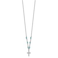 Sterling Silver Rhodium-plated CZ Cross and Synthetic Turquoise Beads Necklace with 2 Inch Extension, 16" view 2