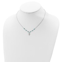 Sterling Silver Rhodium-plated CZ Cross and Synthetic Turquoise Beads Necklace with 2 Inch Extension, 16" view 3