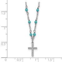 Sterling Silver Rhodium-plated CZ Cross and Synthetic Turquoise Beads Necklace with 2 Inch Extension, 16" view 4
