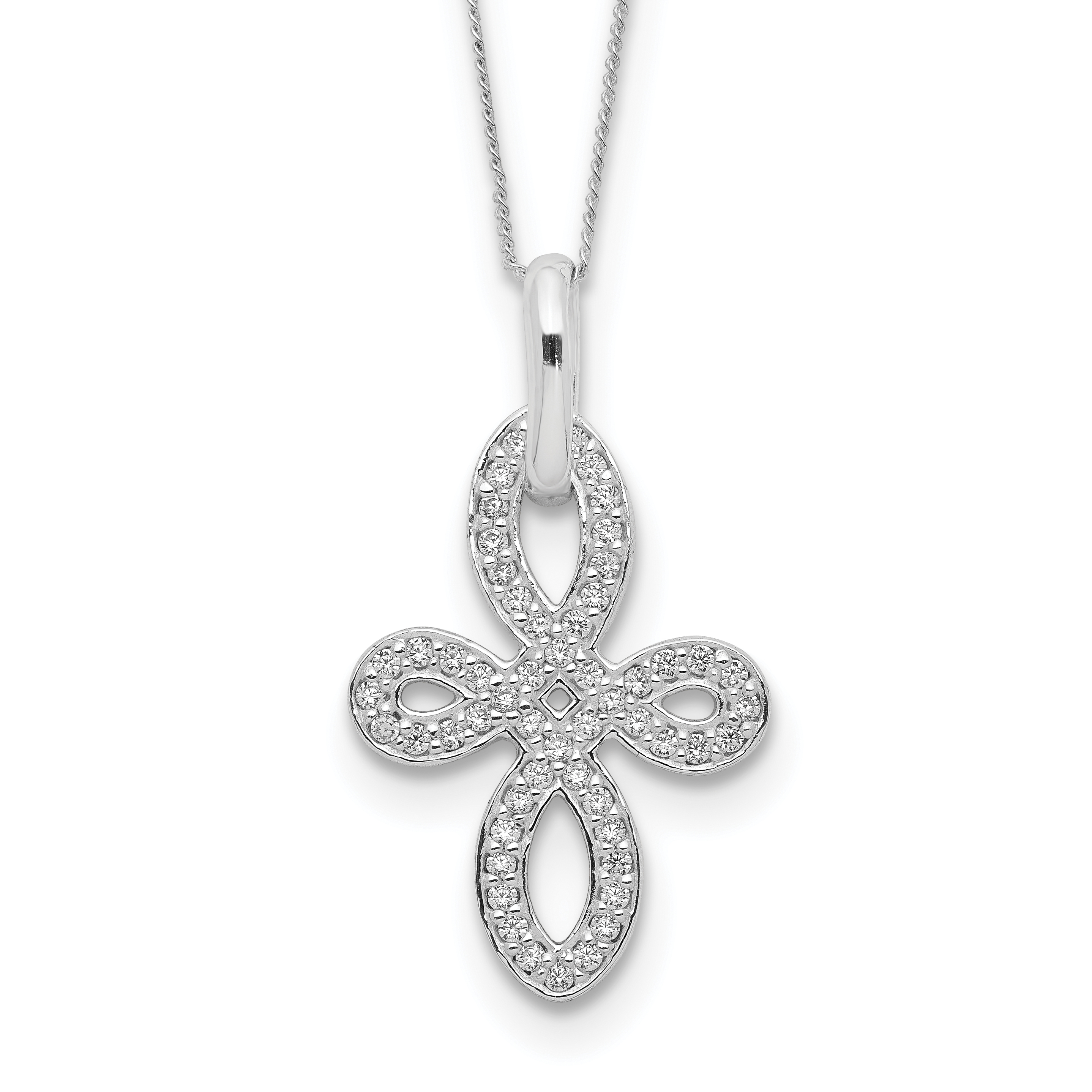 Sterling Silver CZ Cross Necklace (QG5181-16)