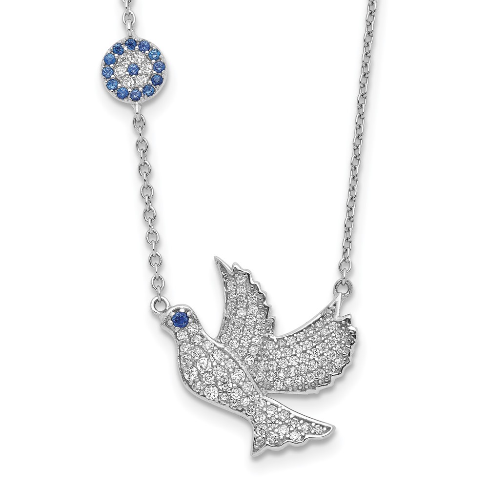 Sterling Silver Rhodium-plated CZ Dove w/2in ext. Necklace