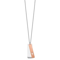 Sterling Silver Rhodium-plated Polished Dogtag Necklace with Rose-tone Satin Cut-out Cross with 1.25 Inch Extension, 17" view 2