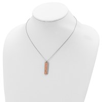 Sterling Silver Rhodium-plated Polished Dogtag Necklace with Rose-tone Satin Cut-out Cross with 1.25 Inch Extension, 17" view 4