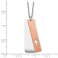 Sterling Silver Rhodium-plated Polished Dogtag Necklace with Rose-tone Satin Cut-out Cross with 1.25 Inch Extension, 17" view 3