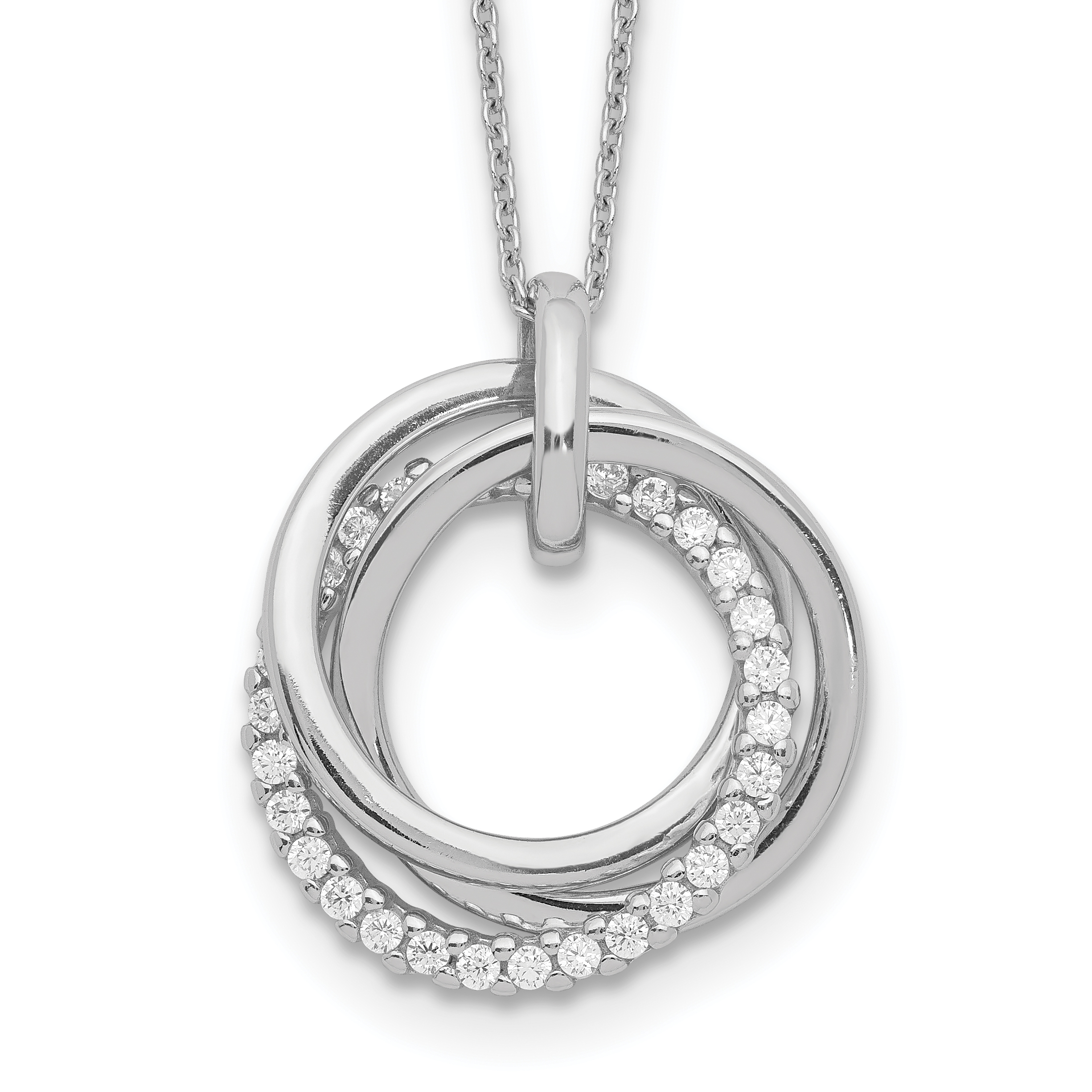 Sterling Silver Rhodium Plated Fancy CZ Necklace w/2in ext. (QG5193-15.5)