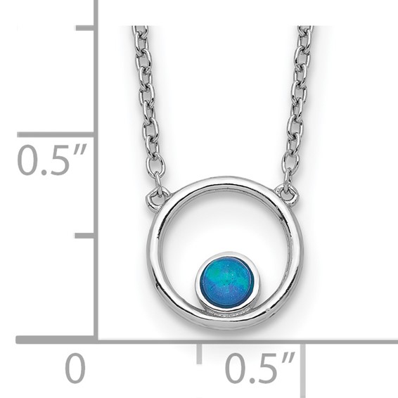 Sterling Silver Rhodium-plated Created Opal Circle w/ 2in ext. Necklace