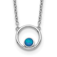 Sterling Silver Rhodium-plated Lab Created Opal in Circle Necklace with 2 Inch Extension, 16" view 1