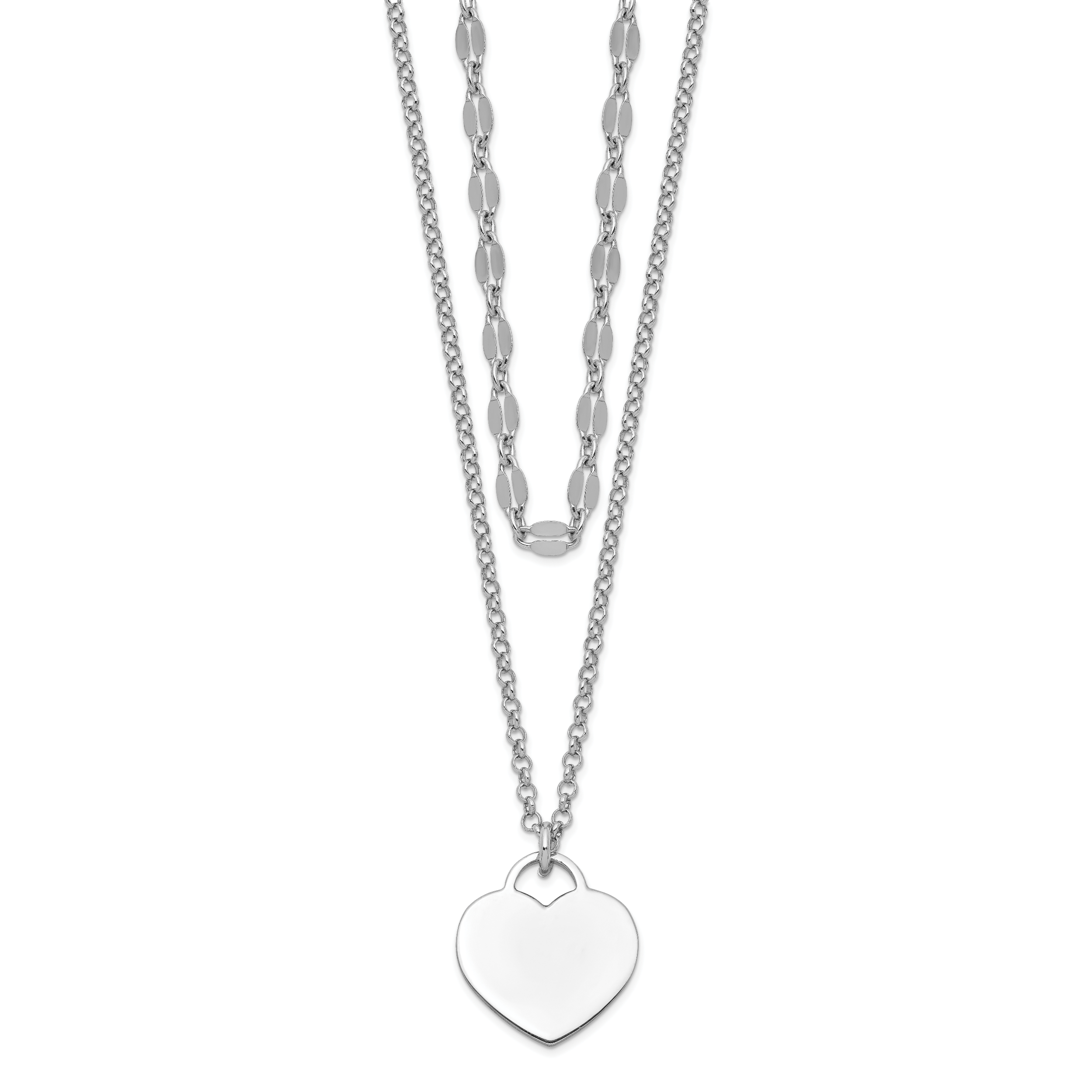 Sterling Silver RH-plated 2-Strand Heart w/4in ext Choker Necklace (QG5197-13)