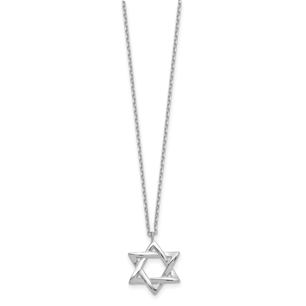 Sterling Silver Rhodium-plated Star of David 16.5in plus 2in ext. Necklace (QG5199-15)