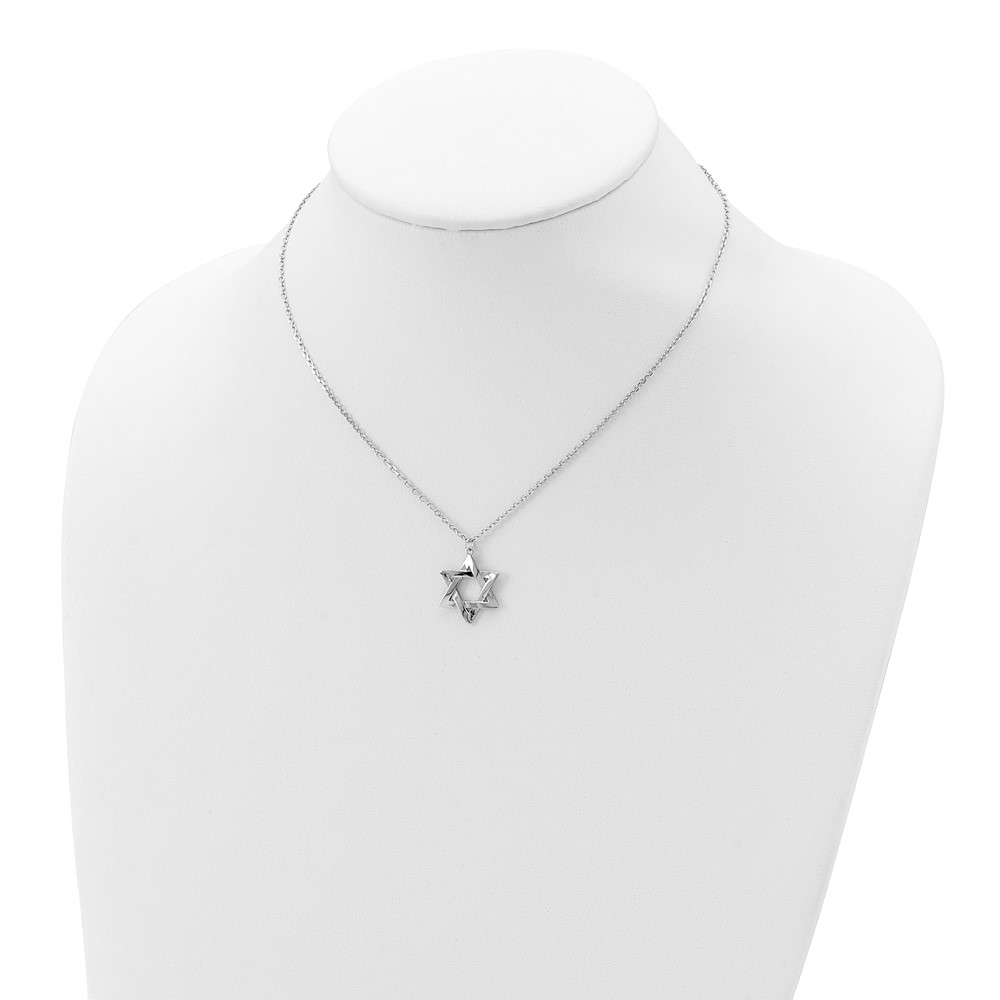 Sterling Silver Rhodium-plated Star of David 16.5in plus 2in ext. Necklace (QG5199-15)