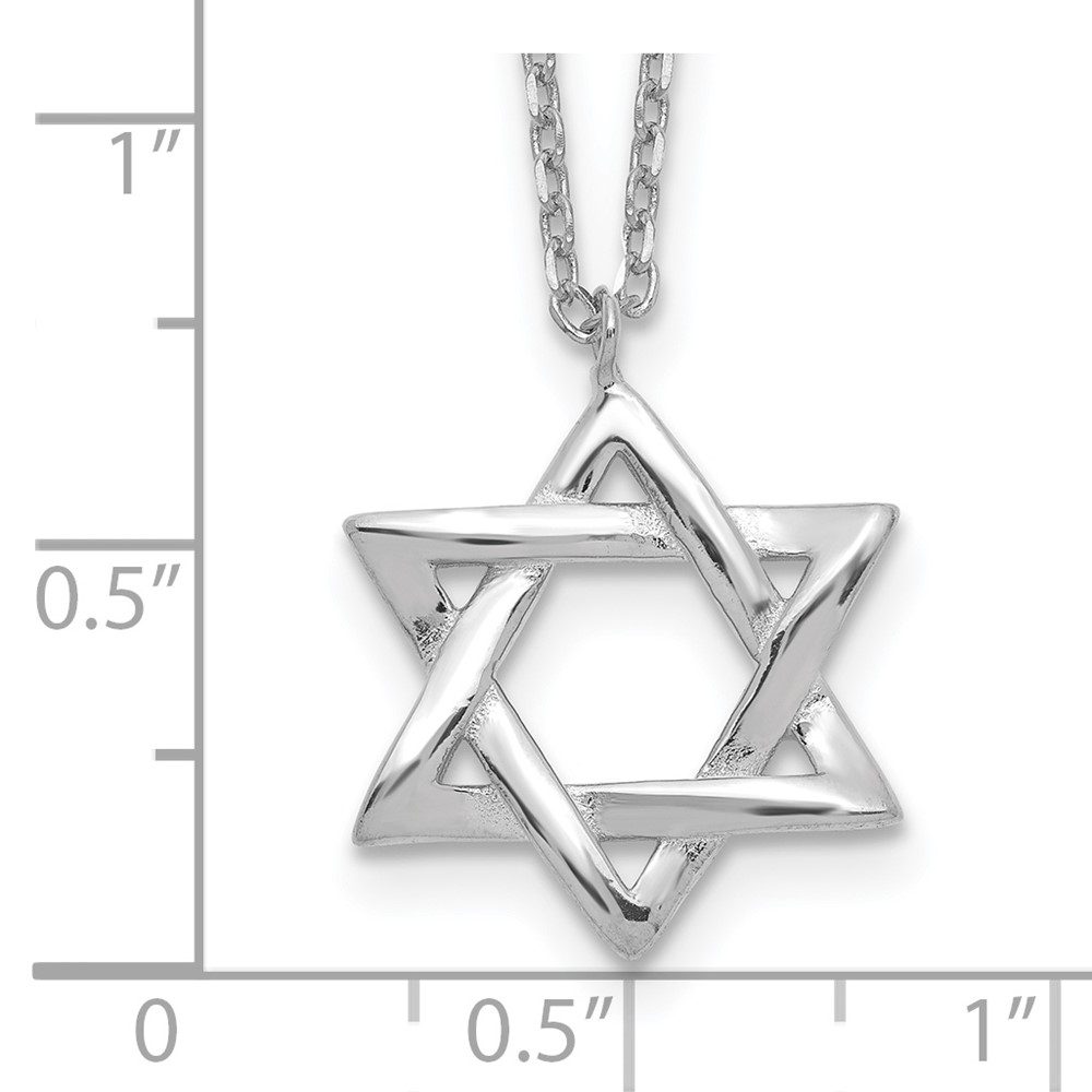 Sterling Silver Rhodium-plated Star of David 16.5in plus 2in ext. Necklace (QG5199-15)
