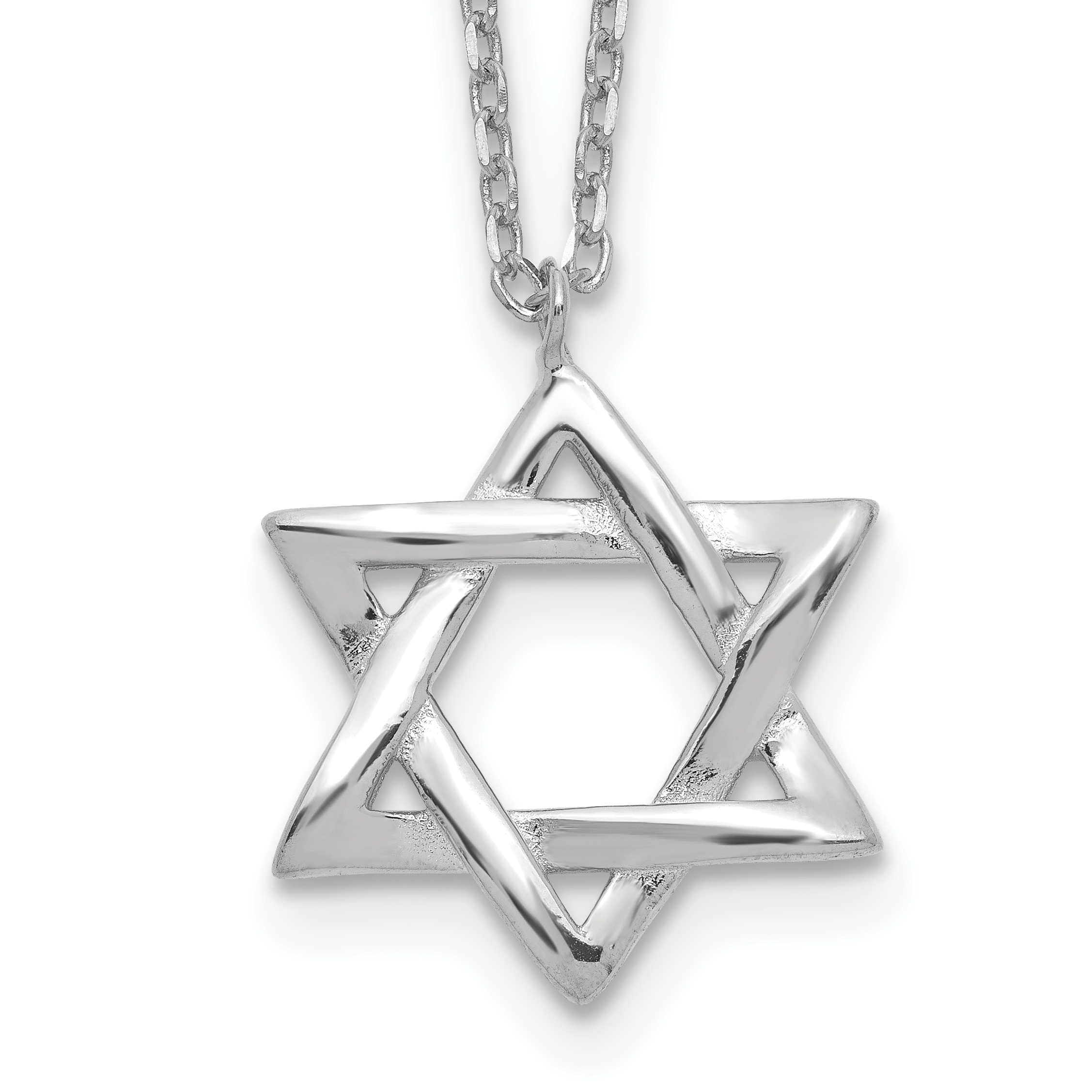 Sterling Silver Rhodium-plated Star of David 16.5in plus 2in ext. Necklace (QG5199-15)