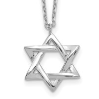 Sterling Silver Rhodium-plated Star of David Necklace with 2 Inch Extension, 16.5" view 1