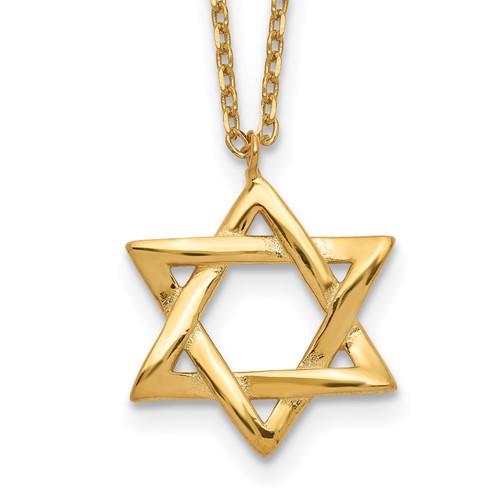 Sterling Silver 14K Flash Gold-plated Star of David Necklace with 1 Inch Extension, 16.5"