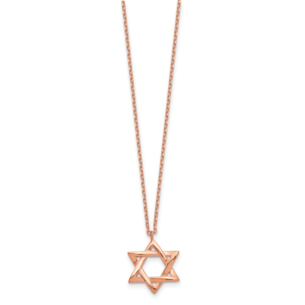Sterling Silver Rose-tone Star of David 16.5 inch Necklace with 1 inch extension (QG5203-16.5)