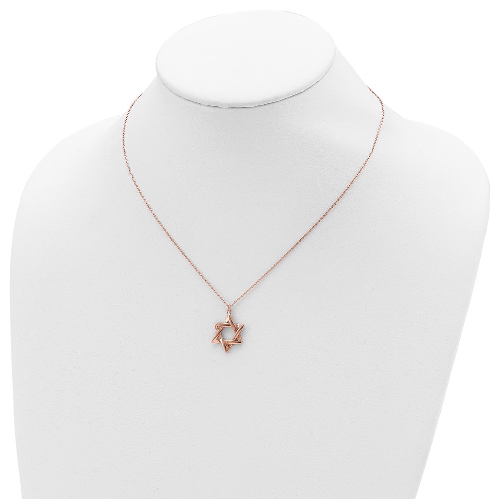 Sterling Silver Rose-tone Star of David 16.5 inch Necklace with 1 inch extension (QG5203-16.5)