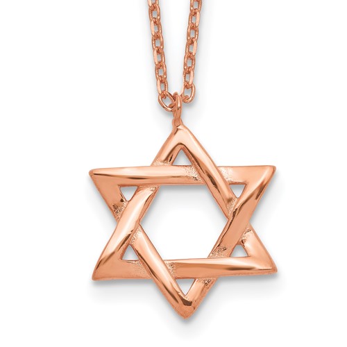 Sterling Silver Rose-tone Star of David Necklace with 1 Inch Extension, 16.5"