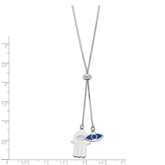 Sterling Silver Rhodium-plated Enamel Eye/Hamsa w/1.75 in ext. Necklace