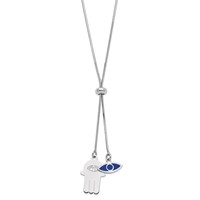 Sterling Silver Rhodium-plated Enamel Eye Hamsa Necklace with Ext., 1.75" view 1