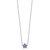 Sterling Silver Polished Purple CZ Flower Necklace, 18" view 2