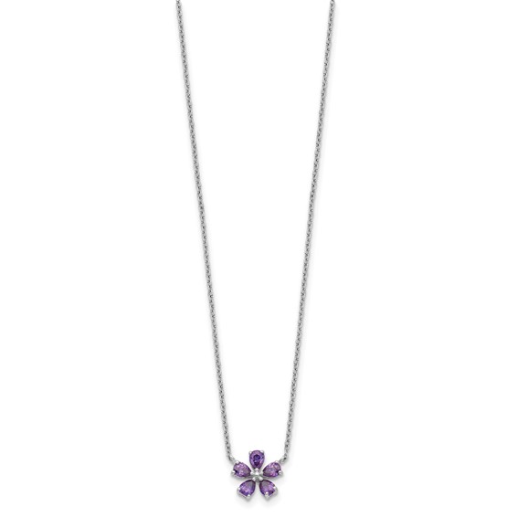 Sterling Silver Purple CZ Flower Necklace