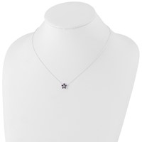 Sterling Silver Polished Purple CZ Flower Necklace, 18" view 4