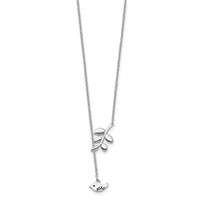 Sterling Silver Rhodium-plated Leaf and Bird Necklace with 2 Inch Extension, 16" view 2