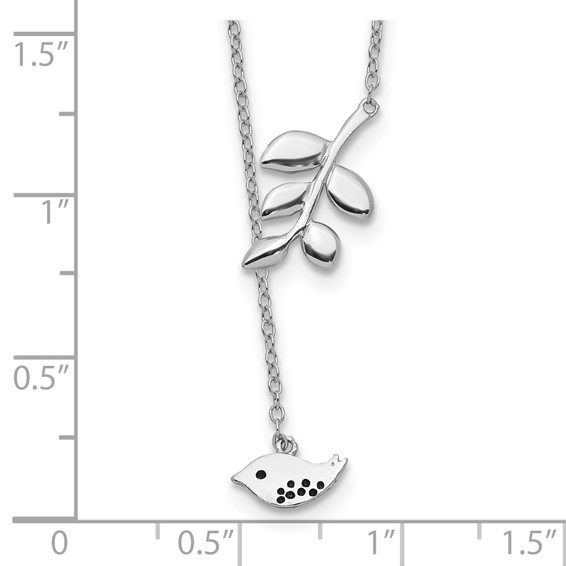 Sterling Silver Rhodium-plated Leaf and Bird w/ 2in ext. Necklace